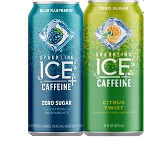 Sparkling Ice +Caffeine Zero Sugar Flavored Sparkling Water with Vitamins and Antioxidants,(Blue Raspberry/Citrus Twist pk)