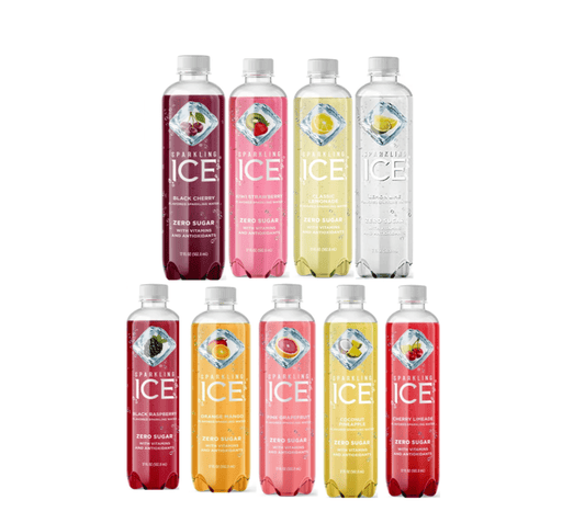 Sparkling Ice Flavored Water 17 fl oz, 9 count (Black Raspberry, Cherry Limeade, Orange Mango, Kiwi Strawberry, Lemon Lime, Coconut Pineapple, Black Cherry, Pink Grapefruit, Classic Lemonade)