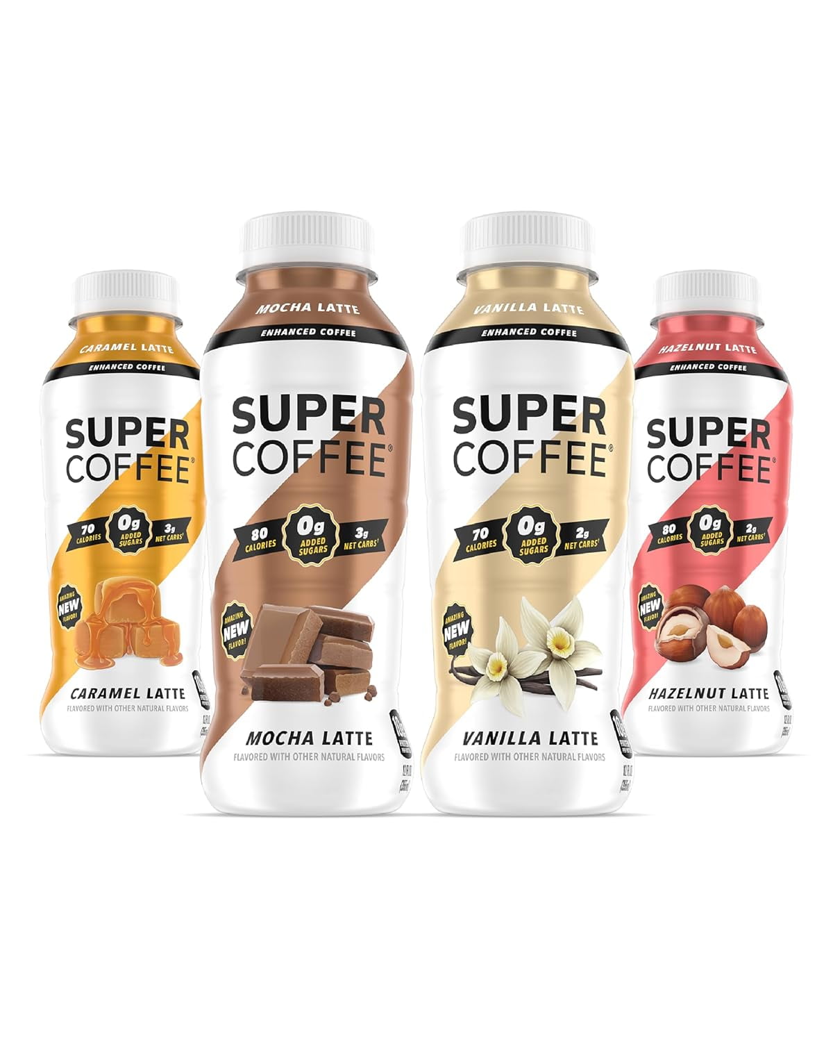 Super Coffee, Iced Keto Coffee (0g Added Sugar, 10g Protein, 80 Calories) [Variety Pack] 12 Fl Oz, 4 Pack (Caramel Latte , Mocha Latte, Vanilla Latte, Hazelnut Latte )