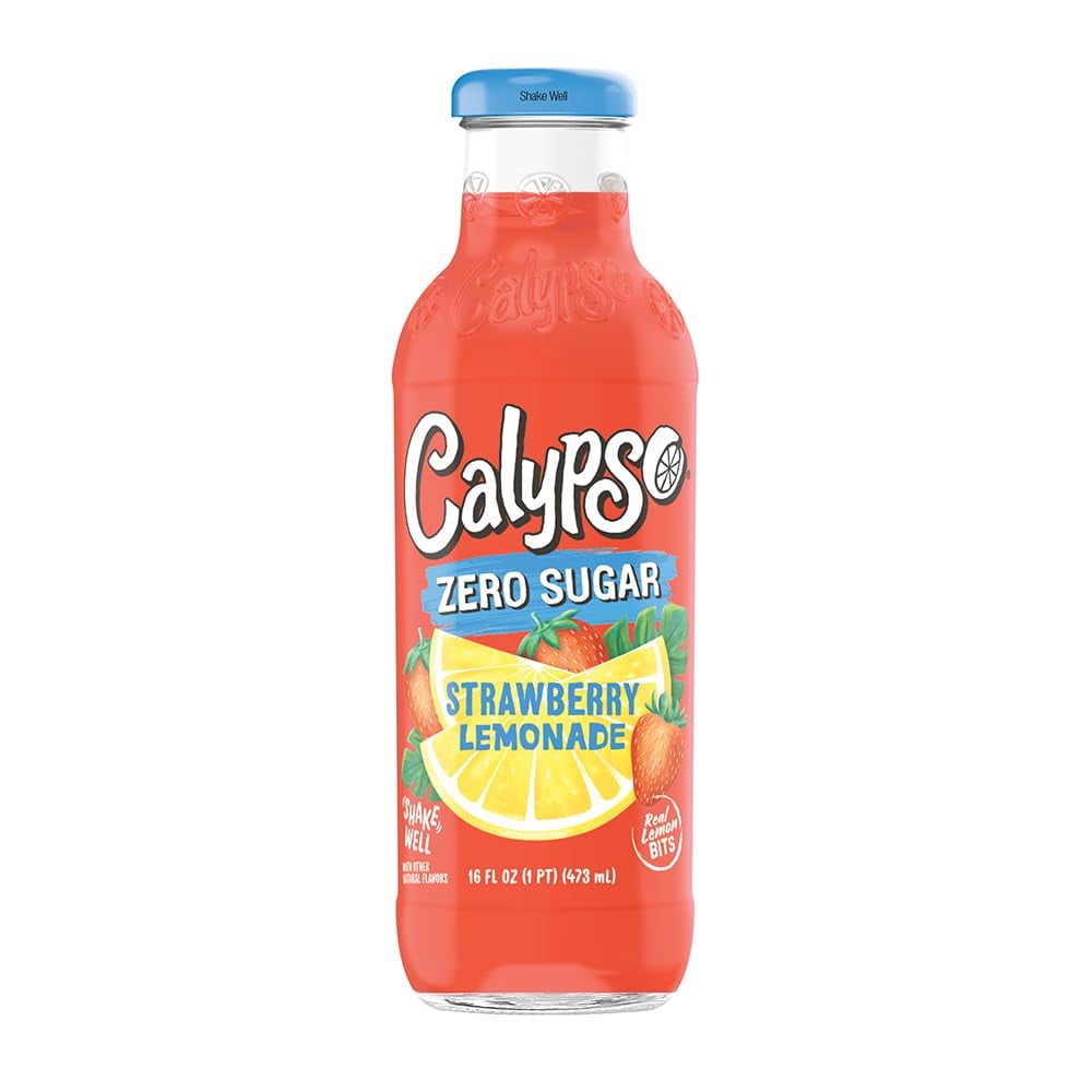 Calypso Lemonades | Made with Real Fruit and Natural Flavors | Zero Sugar Strawberry Lemonade, 16 Fl Oz (Pack of 12)