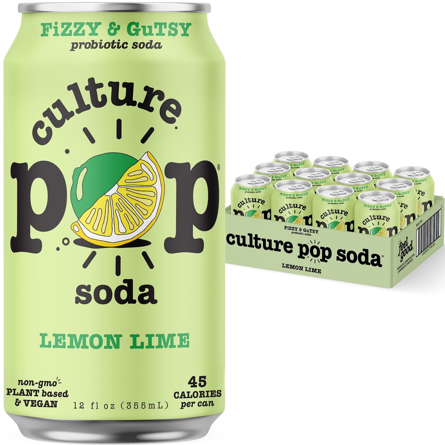 Culture Pop Sparkling Probiotic Soda, Lemon Lime, 12 Fl Oz Cans (Pack of 12)