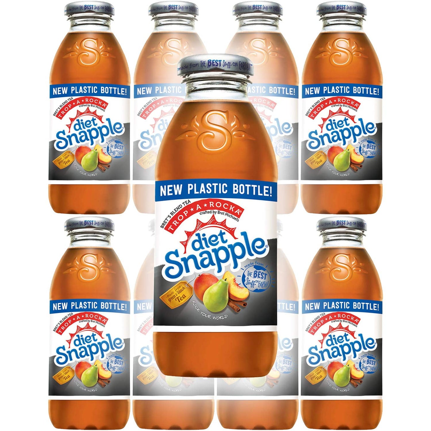 Snapple All Natural Diet Trop-A-Rocka Iced Tea, 16oz Bottle (Pack of 8, Total of 128 Fl Oz)