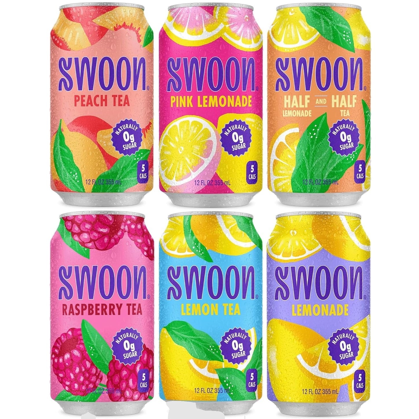 Swoon Trial Pack - Low Carb, Paleo-Friendly, Gluten-Free Keto Drink - Made with 100% Natural Lemon Juice Concentrate, Sugar Free Iced Tea & Lemonade - 12 fl oz (Pack of 6)