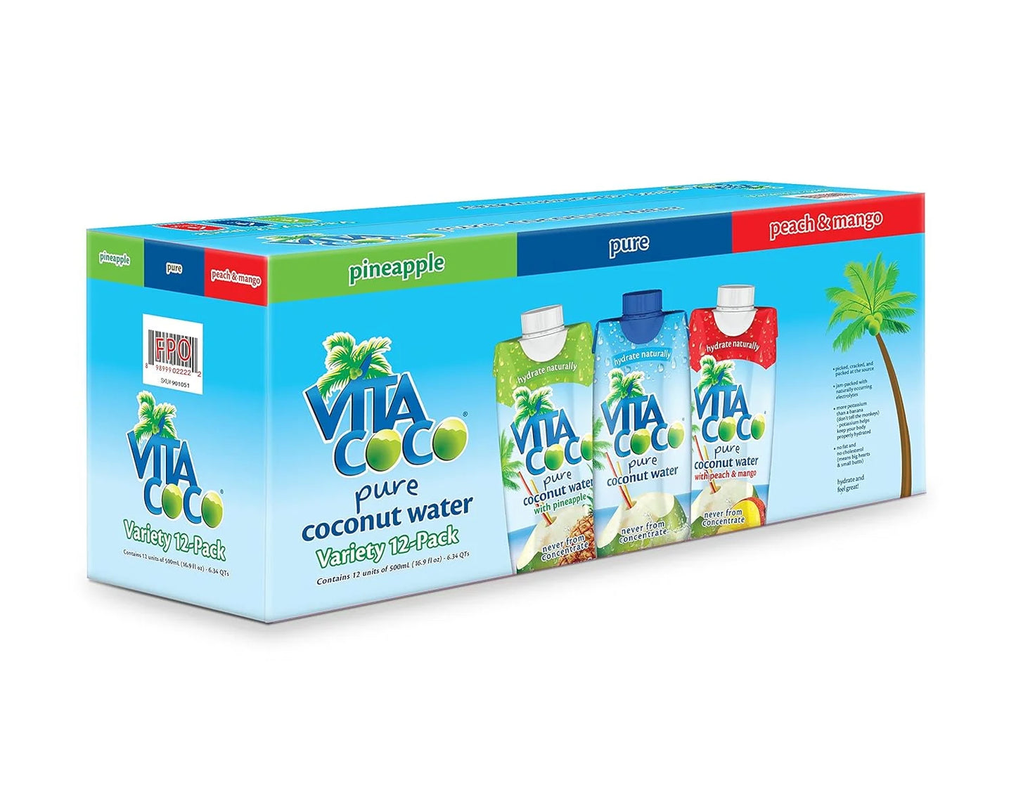 Vita Coco Coconut Water, Variety Pack - Naturally Hydrating Electrolyte Drink - Smart Alternative to Coffee, Soda, and Sports Drinks - Gluten Free - 16.9 Ounce (Pack of 12)