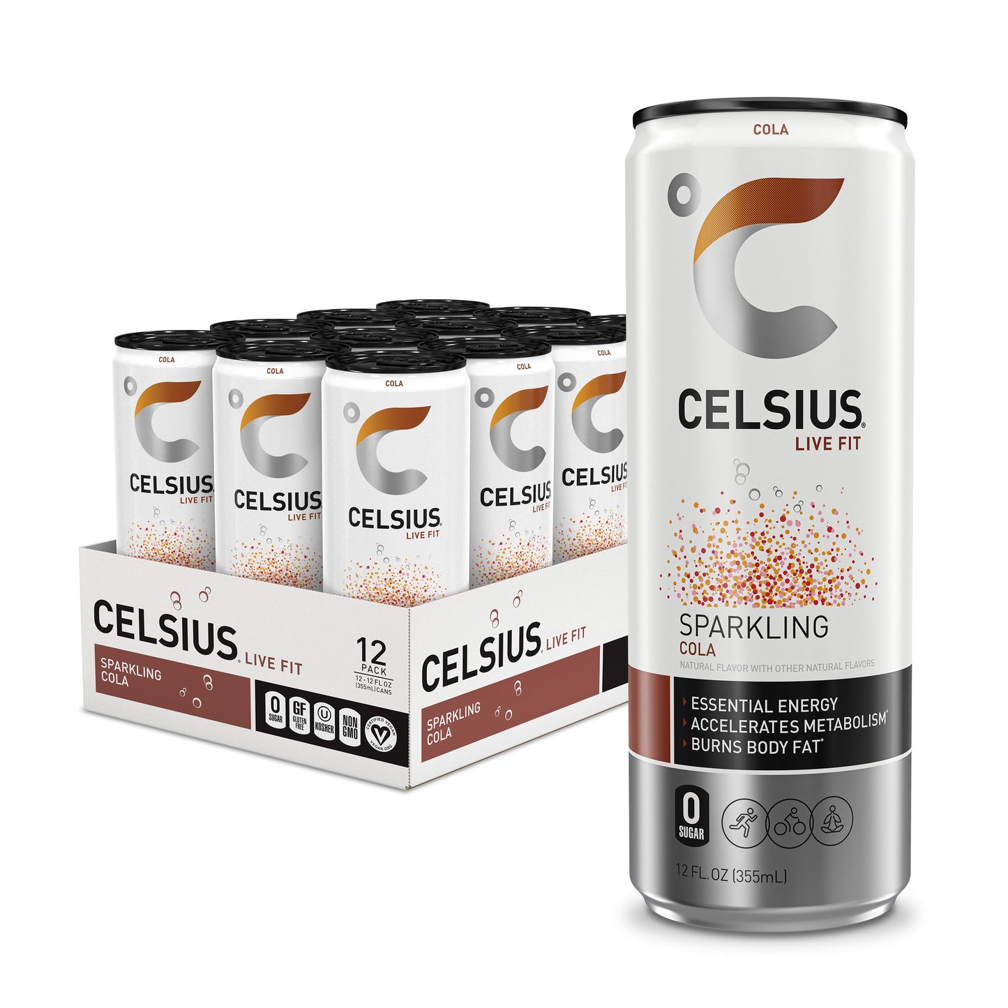 CELSIUS Sparkling Cola, Functional Essential Energy Drink 12 fl oz Can (Pack of 12)