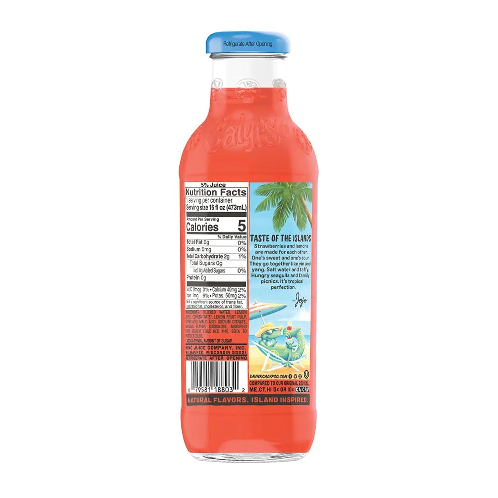 Calypso Lemonades | Made with Real Fruit and Natural Flavors | Zero Sugar Strawberry Lemonade, 16 Fl Oz (Pack of 12)