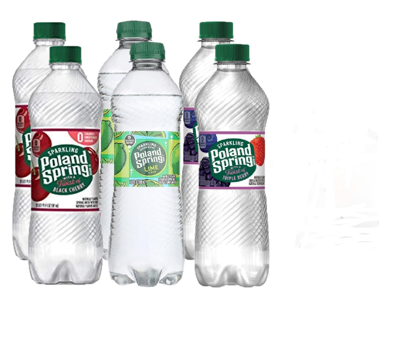 Poland Spring Sparkling Natural Water, 16.9 oz Bottle Variety Pack (Lime, Black Cherry. Triple Berry) Pack of 6