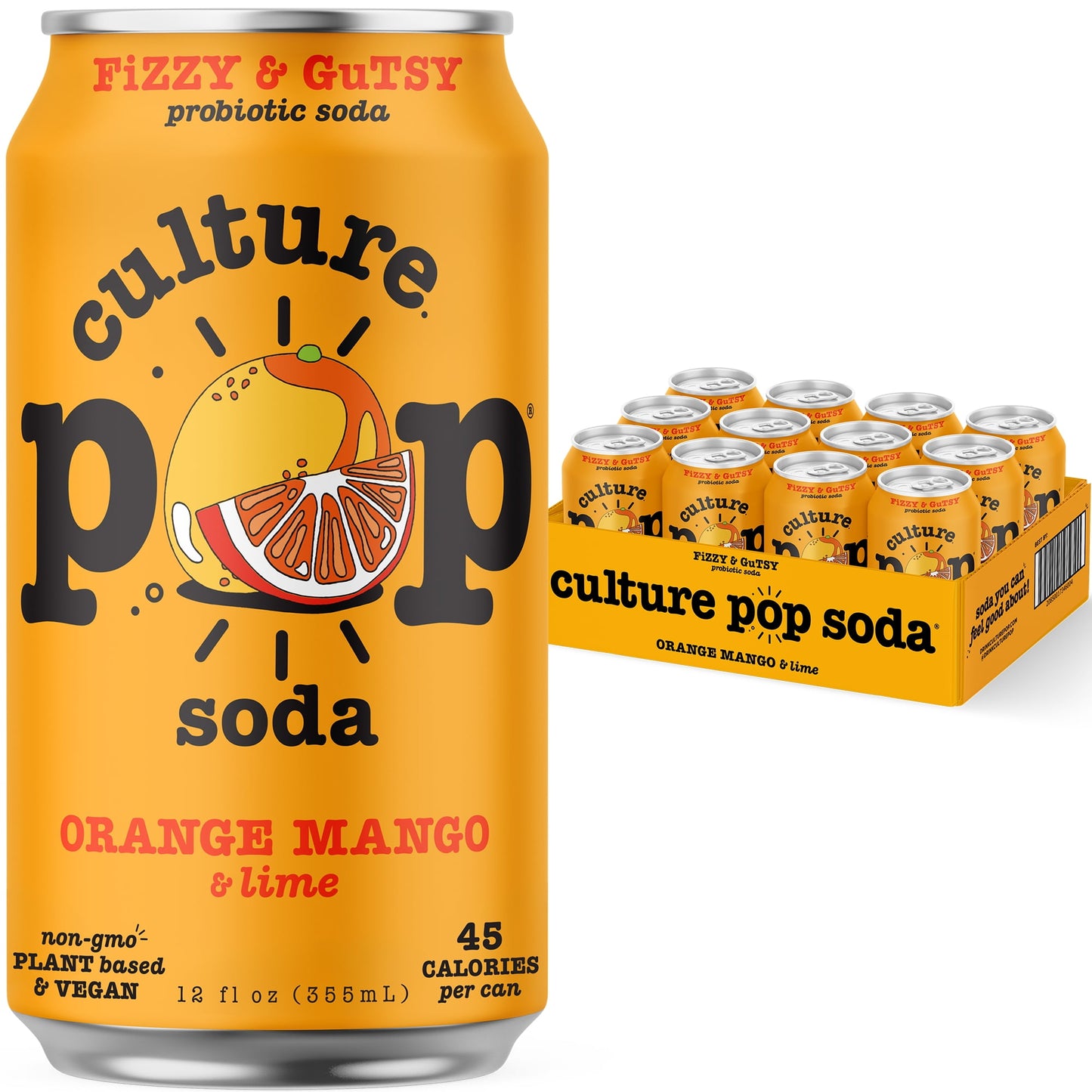 Culture Pop Sparkling Probiotic Soda, Orange Mango, 12 Fl Oz Cans (Pack of 12)