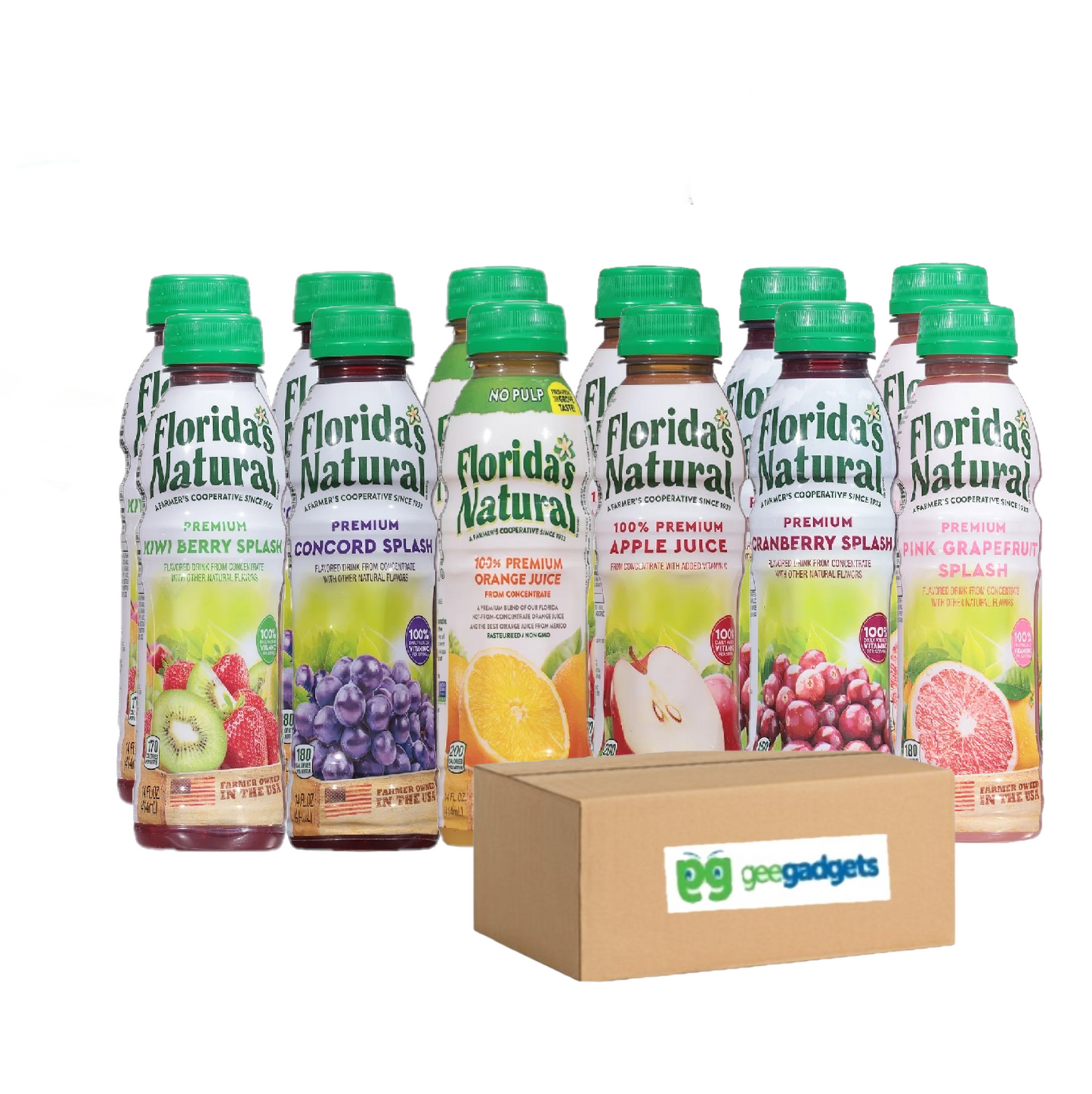 Florida's Natural Premium Juice Excellent Source of Vitamin C and other Natural Flavors, 14oz Bottle 6 Flavors (Variety Pack) Pack of 12