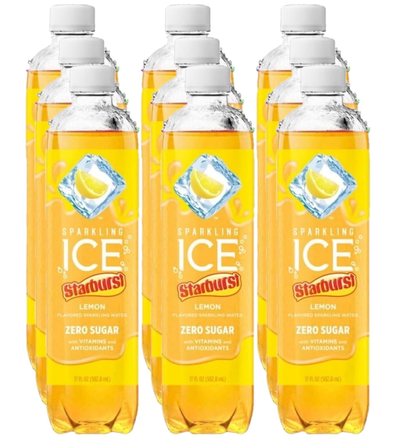 Starburst Sparkle: 9-Pack Variety of Sparkling ICE Water - 17oz Flavors with Bonus, Rich in Antioxidants & Vitamins (9, Lemon)