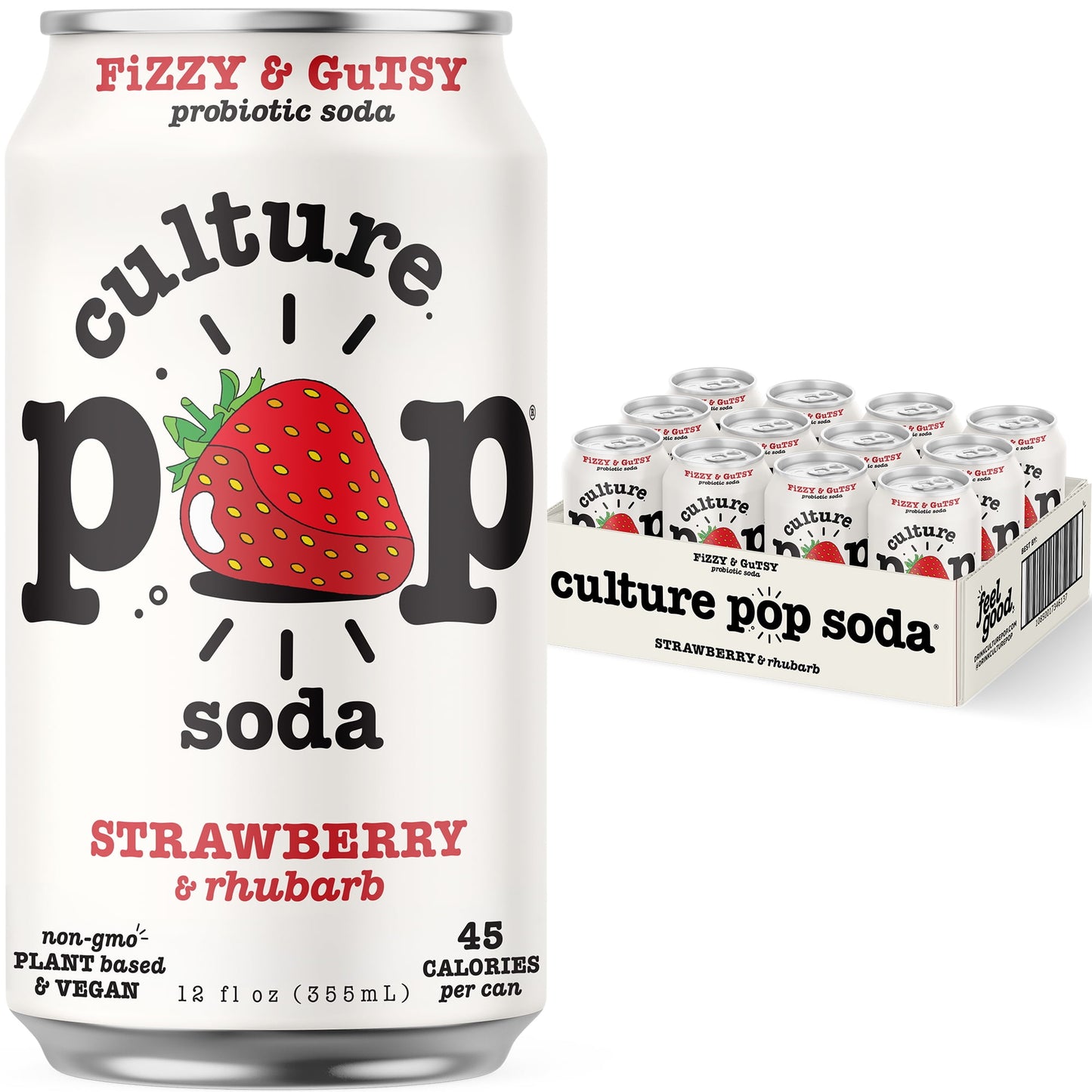 Culture Pop Sparkling Probiotic Soda, Strawberry, 12 Fl Oz Cans (Pack of 12)