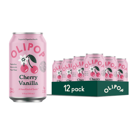 OLIPOP Prebiotic Soda, Cherry Vanilla, 12 fl oz (12 Pack)