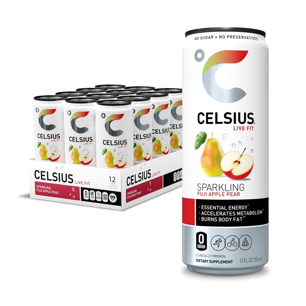 CELSIUS Sparkling Fuji Apple Pear, Functional Essential Energy Drink 12 Fl Oz (Pack of 12)