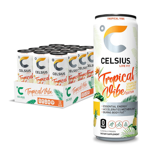 CELSIUS Essential Energy Drink 12 Fl Oz, Sparkling Tropical Vibe (Pack of 12)