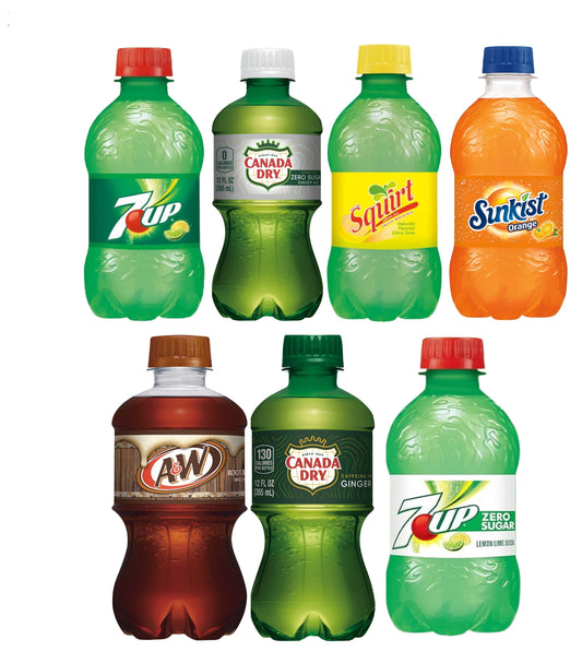 Soft Drink Assortment: Canada Dryv( Zero Sugar),  Squirt, Sunkist Orange, 7Up (Zero Sugar) 12 Fl Oz Can (Pack of 7) Packing May Vary…