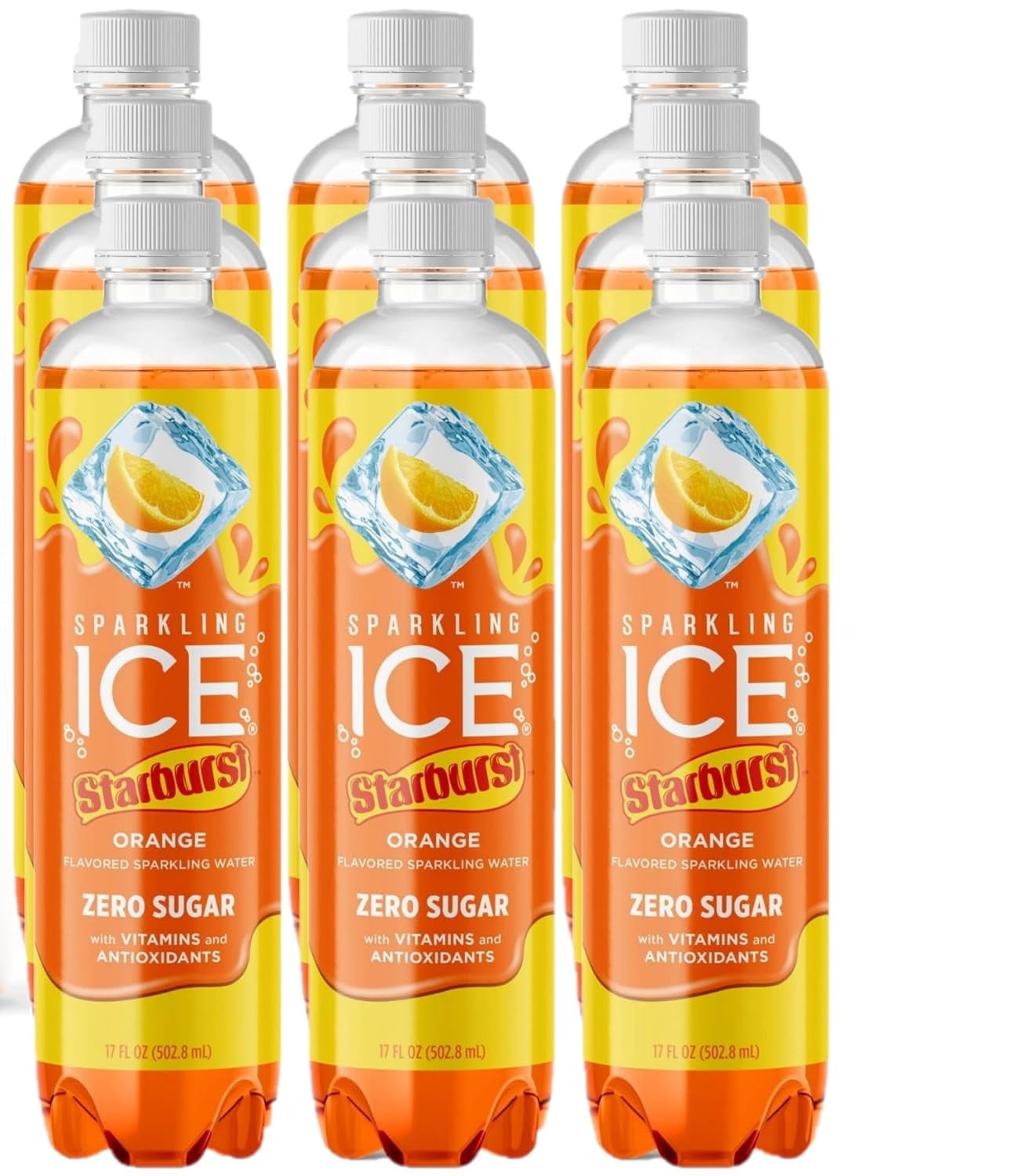 Starburst Sparkle: 9-Pack Variety of Sparkling ICE Water - 17oz Flavors with Bonus, Rich in Antioxidants & Vitamins (9, Orange)