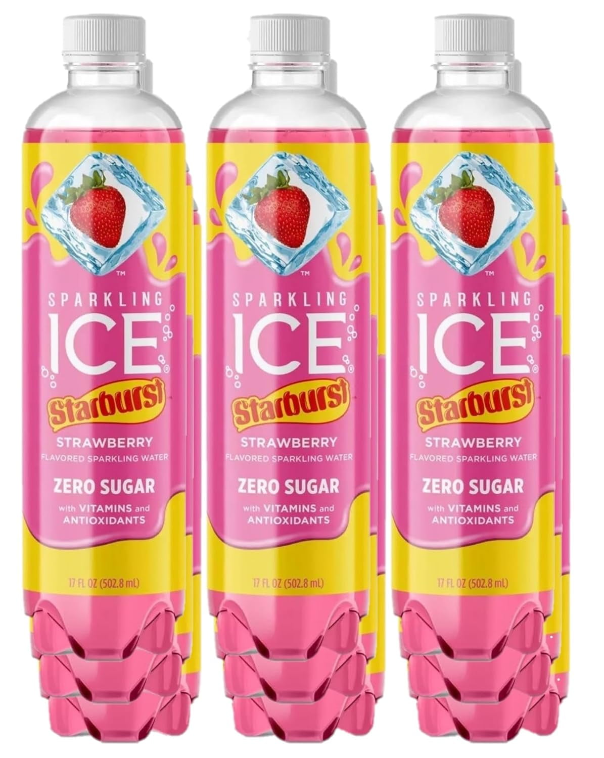 Starburst Sparkle: 9-Pack Variety of Sparkling ICE Water - 17oz Flavors with Bonus, Rich in Antioxidants & Vitamins (9, Strawberry)