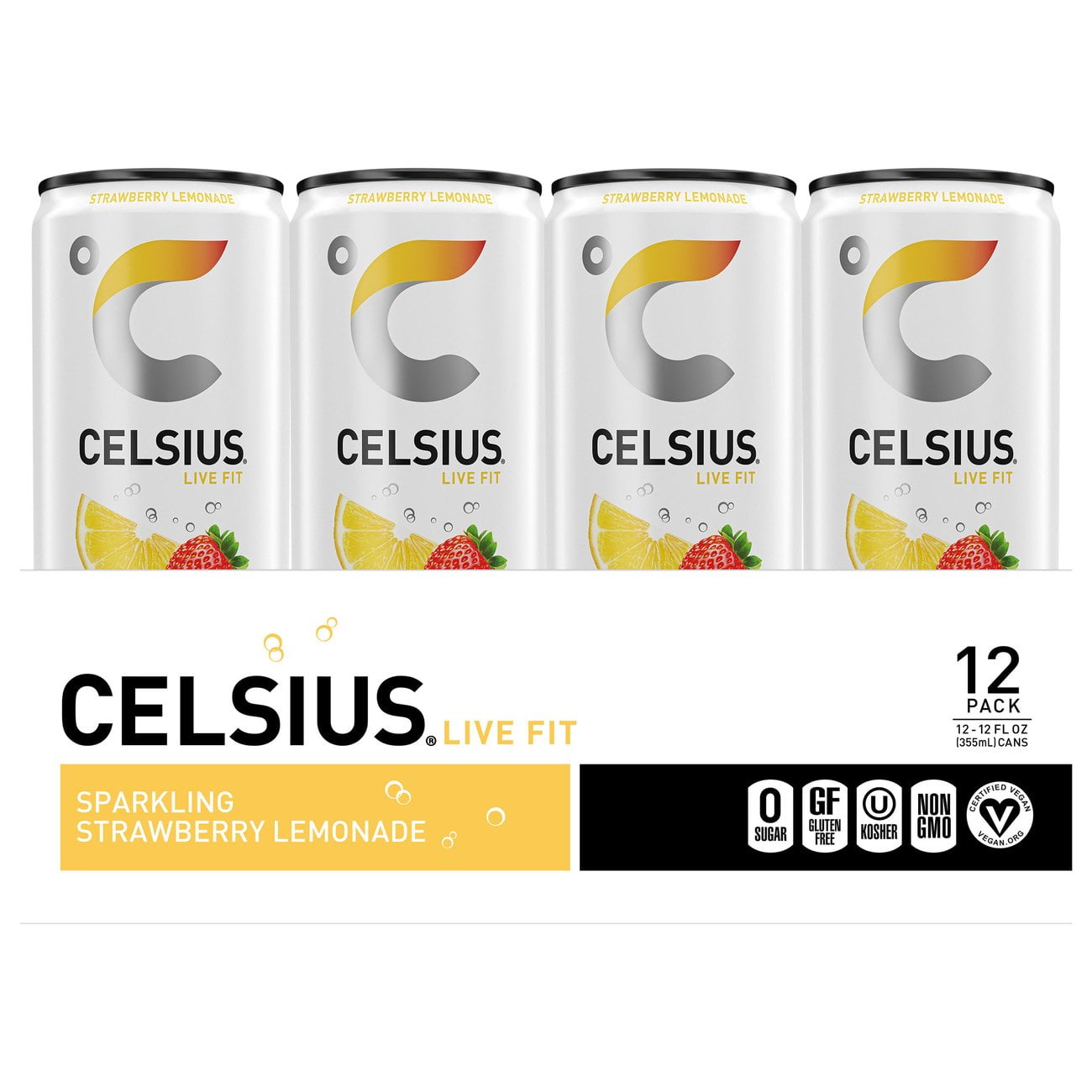 Celsius Sparkling Energy Drink - Strawberry Lemonade, 12 Pk - 12 oz