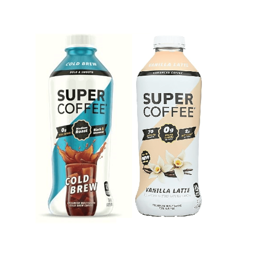 Super Coffee, Sugar Free Cold Brew Coffee Keto Coffee, Keto FriendlyGluten Free (0g Added Sugar, 250mg Caffeine) [Cold Brew Black, Vanilla Latte ] 32 Fl Oz, 2 Pack