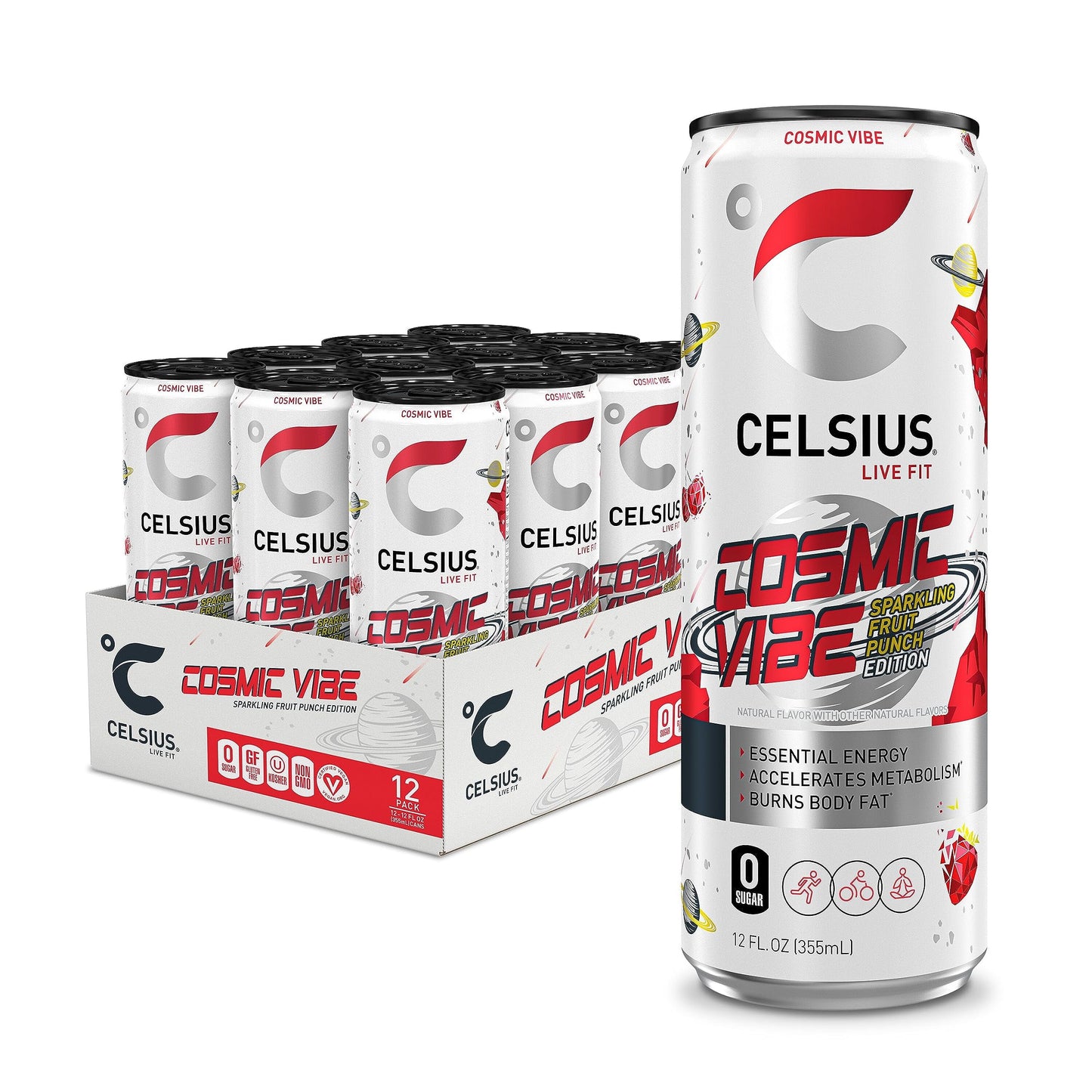 Celsius Sparkling Cosmic Vibe, Functional Essential Energy Drink 12 Fl Oz (Pack Of 12)