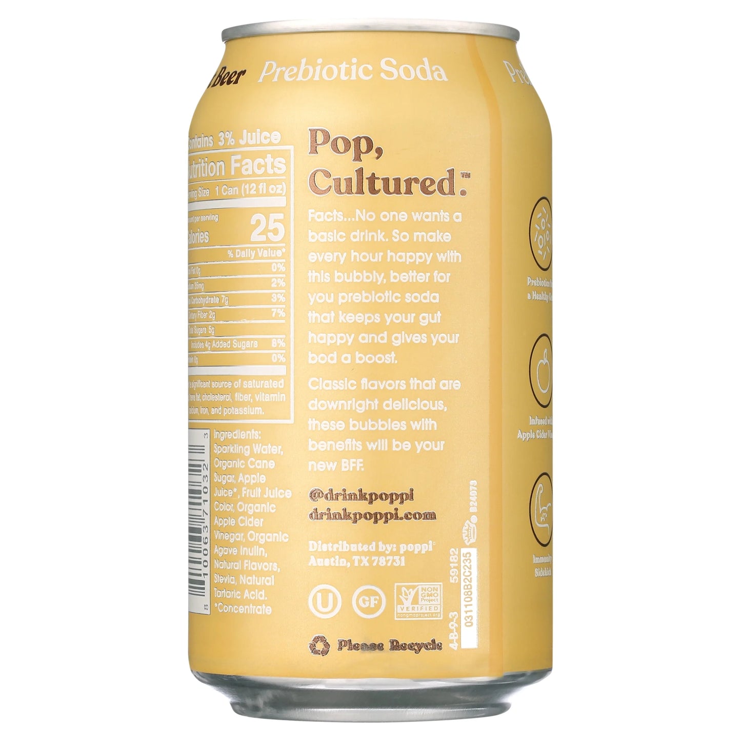 Poppi Root Beer Prebiotic Soda, 12 oz, 12 Pack Cans