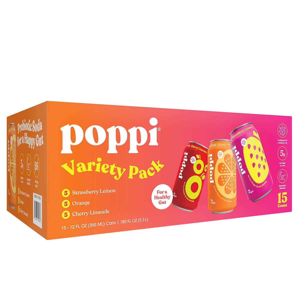 Poppi Prebiotic Soda Variety Pack 12 Fluid Ounce (Pack of 15)