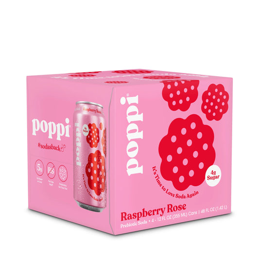 Poppi Raspberry Rose Prebiotic Soda 4-Pack, 12 fl oz