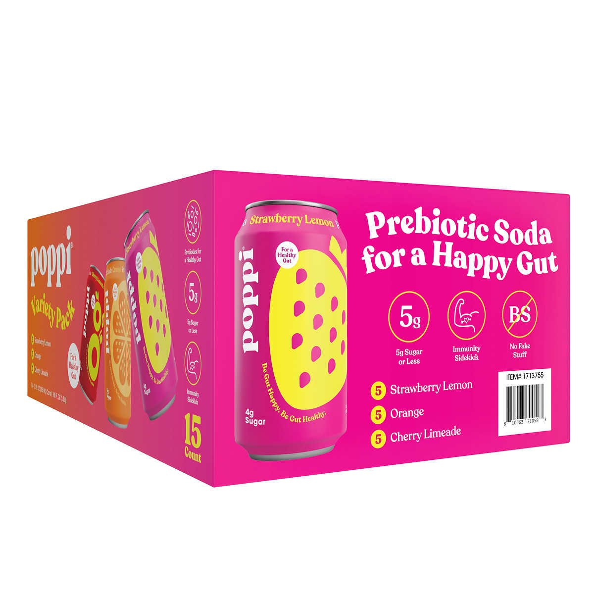 Poppi Prebiotic Soda Variety Pack 12 Fluid Ounce (Pack of 15)