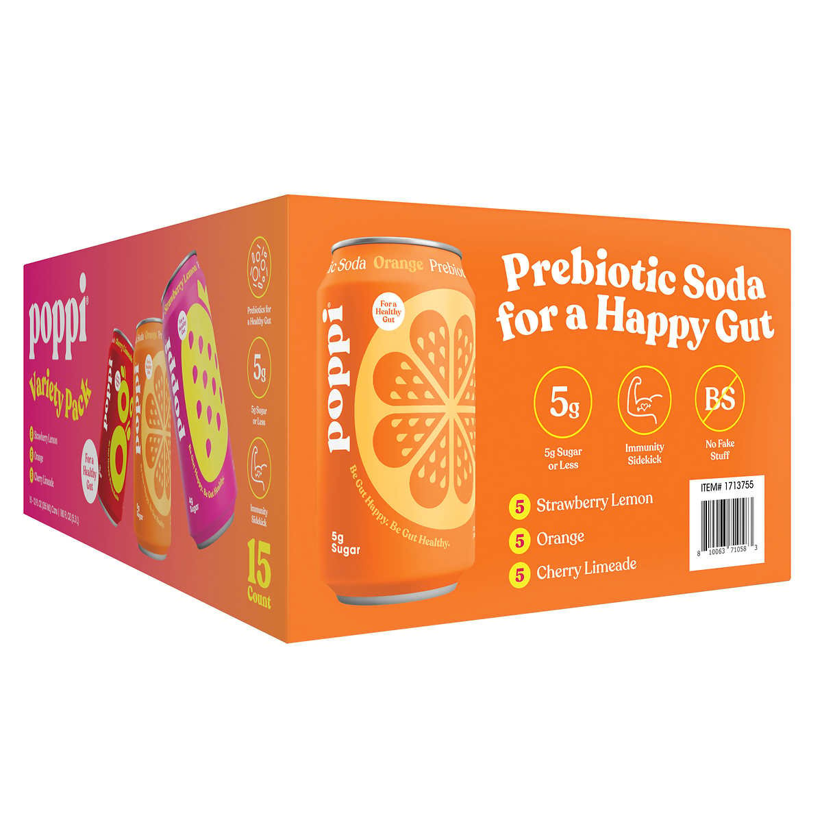 Poppi Prebiotic Soda Variety Pack 12 Fluid Ounce (Pack of 15)