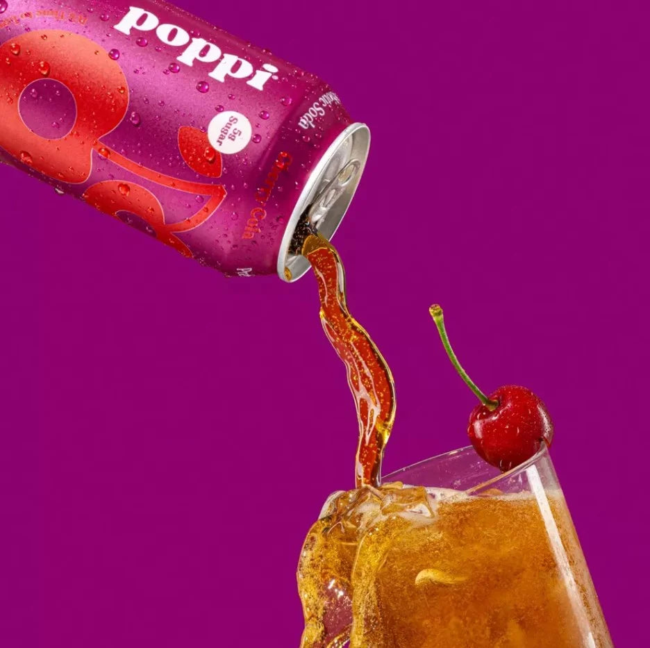 New Poppi Prebiotic Soda Drink Cherry Cola Flavor, 12 Fl Ounce Can (Pack of 14)