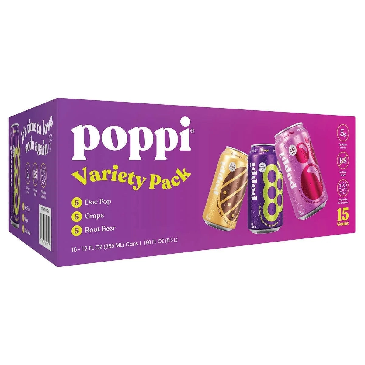 Poppi Classic Soda Variety, 12 Fluid Ounce (Pack of 15)